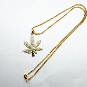 Hiphop club gold and silver trumpet full diamond leaf pendant necklace